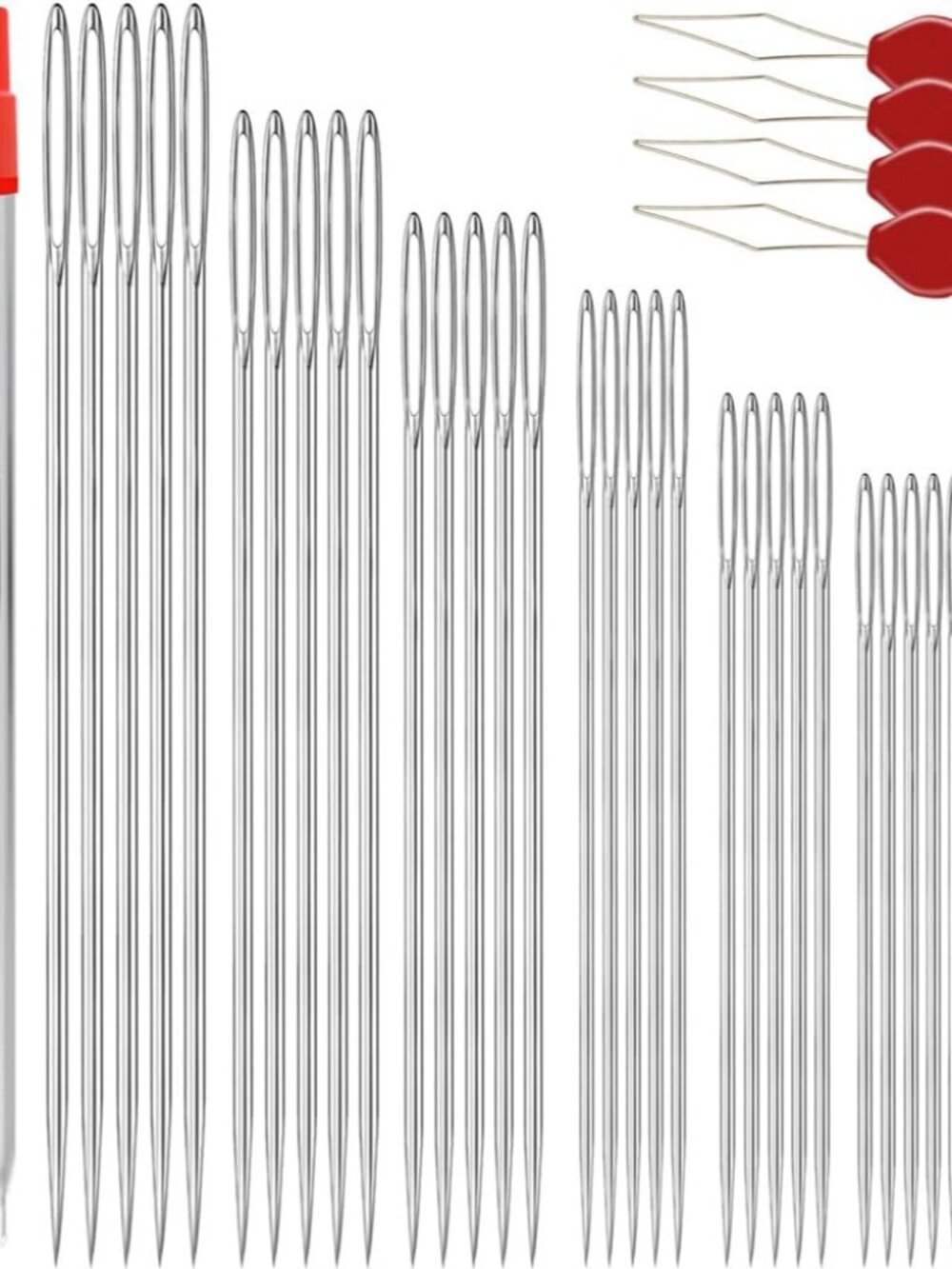 70 Pack Premium Large Eye Needles for Hand Sewing with 4 Needle Threaders, Assor